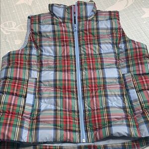 Lands' End blue plaid puffer vest